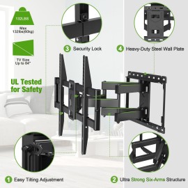 USX Mount Full Motion TV Wall Mount for Most 42-86 inch Flat Screen/LED/4K, TV Mount Bracket Dual Swivel Articulating Tilt 6 Arms, Fits 8 12 16 Wood Studs,Max VESA 600x400mm, Holds up to 132lbs USX Mount Full Motion TV Wall Mount for Most 42-86 inch Flat Screen/LED/4K, TV Mount Bracket Dual Swivel Articulating Tilt 6 Arms, Fits 8 12 16 Wood Studs,Max VESA 600x400mm, Holds up to 132lbs