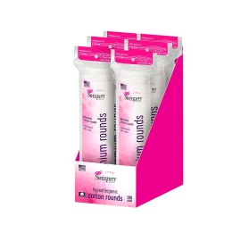 Swisspers Premium 100% Natural Cotton Pads - Hypoallergenic Cotton Rounds for Face and Eye Cleansing, Makeup Removal - 100 Count Resealable Bag (Pack of 6)