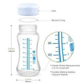 Maymom Wide-Mouth Milk Storage Collection Bottle with Travel Cap and Sealing Ring ; Replacement to Spectra S1 S2 Avent Natural Avent Classic Bottles, Motif Luna, Twist Bottles, Ameda MYA Bottle; 4pc