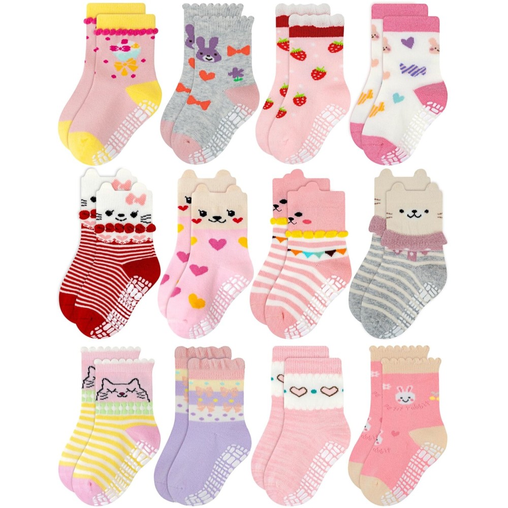 RATIVE Non Skid Anti Slip Cotton Dress Crew Socks with Grips for Baby Infant Toddler Kids Girls (3-5T, RG-820821) RATIVE Non Skid Anti Slip Cotton Dress Crew Socks with Grips for Baby Infant Toddler Kids Girls (3-5T, RG-820821)