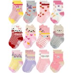 RATIVE Non Skid Anti Slip Cotton Dress Crew Socks with Grips for Baby Infant Toddler Kids Girls (3-5T, RG-820821)