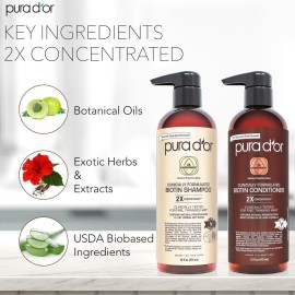 PURA D\'OR Professional Grade Clinically Formulated Biotin Shampoo & Conditioner For Hair Thinning - 2X Concentrated Proprietary Herbal Blend Thickening Products For Women & Men, Sulfate Free, 16oz x2 PURA D\'OR Professional Grade Clinically Formulated Biotin Shampoo & Conditioner For Hair Thinning - 2X Concentrated Proprietary Herbal Blend Thickening Products For Women & Men, Sulfate Free, 16oz x2