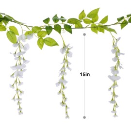 Lvydec Wisteria Artificial Flowers Garland, 4Pcs Total 28.8ft White Artificial Wisteria Vine Silk Hanging Flower for Home Garden Outdoor Ceremony Wedding Arch Floral Decor Lvydec Wisteria Artificial Flowers Garland, 4Pcs Total 28.8ft White Artificial Wisteria Vine Silk Hanging Flower for Home Garden Outdoor Ceremony Wedding Arch Floral Decor