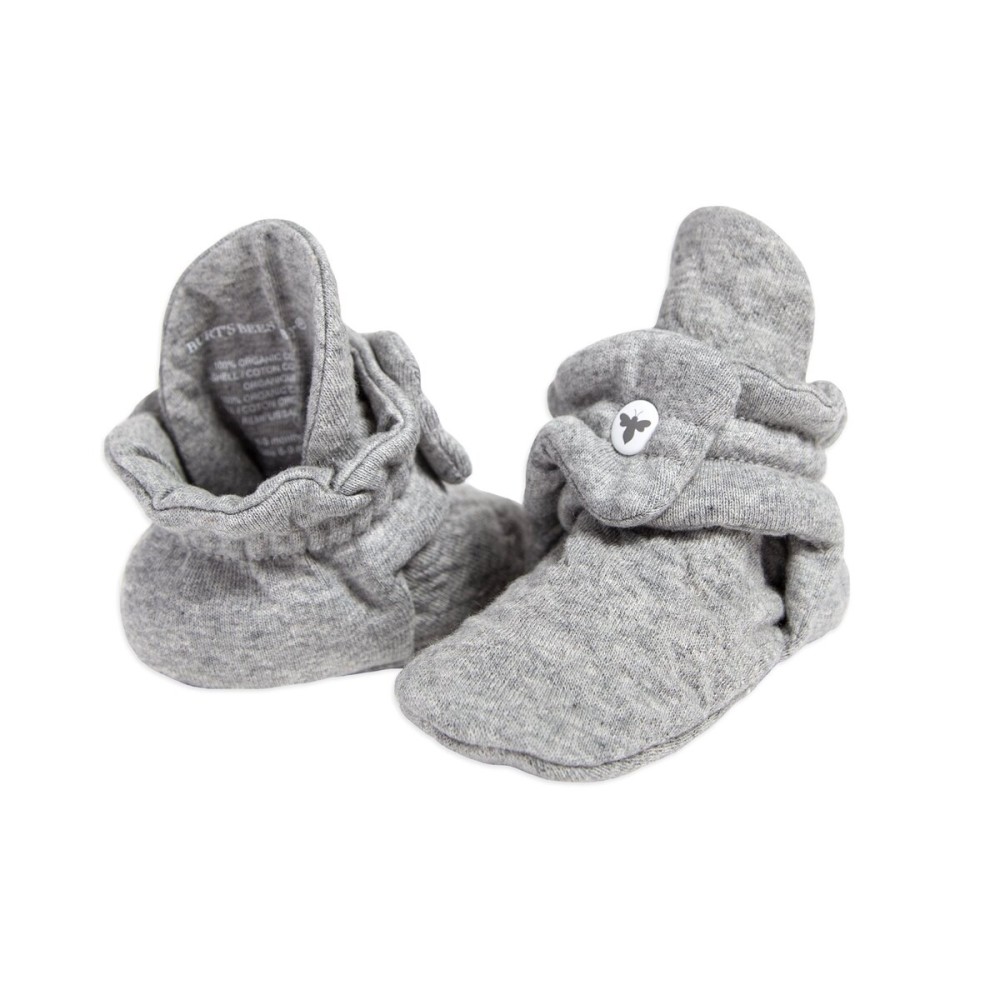 Burt\'s Bees Baby Unisex Baby, Boys Girls Quilted Booties, 100% Organic Cotton, Heather Grey 0-3 Months