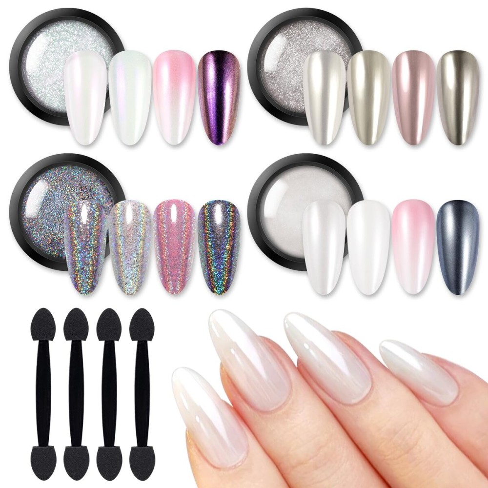 BORN PRETTY Chrome Nail Powder,White Pearl Metallic Mirror Holographic Chrome Powder for Nails,Pearl Glitter Pigment Dust Kit Nail Art Decoration Sets BORN PRETTY Chrome Nail Powder,White Pearl Metallic Mirror Holographic Chrome Powder for Nails,Pearl Glitter Pigment Dust Kit Nail Art Decoration Sets