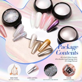 BORN PRETTY Chrome Nail Powder,White Pearl Metallic Mirror Holographic Chrome Powder for Nails,Pearl Glitter Pigment Dust Kit Nail Art Decoration Sets BORN PRETTY Chrome Nail Powder,White Pearl Metallic Mirror Holographic Chrome Powder for Nails,Pearl Glitter Pigment Dust Kit Nail Art Decoration Sets