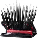 Antonki 12 Pack Precision Tweezers Set, Point and Slant Metal Tweezer Kits for Craft, Soldering, Jewelry, Ingrown Hair, Eyelash Extension, Eyebrow - with Case