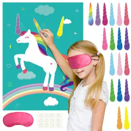FEPITO Pin The Horn on Unicorn-game for Kids Birth..