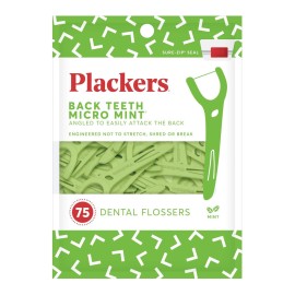 Plackers Back Teeth Micro Mint Dental Flossers, Delicious Mint Flavor, Provides Easy Access for Back Teeth, Built-in Protected Pick, Easy Storage, 75 Count, Pack of 4 Plackers Back Teeth Micro Mint Dental Flossers, Delicious Mint Flavor, Provides Easy Access for Back Teeth, Built-in Protected Pick, Easy Storage, 75 Count, Pack of 4