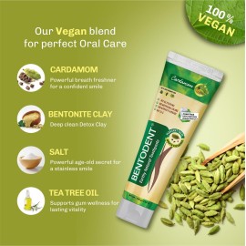 BENTODENT Fluoride Free Remineralizing Calcium Bentonite Clay Toothpaste - Cardamom Flavor Natural Toothpaste, Mint-Free, 3.52 oz - Mineral Tooth Paste Ideal for Sensitive Teeth & Whitening BENTODENT Fluoride Free Remineralizing Calcium Bentonite Clay Toothpaste - Cardamom Flavor Natural Toothpaste, Mint-Free, 3.52 oz - Mineral Tooth Paste Ideal for Sensitive Teeth & Whitening