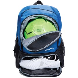 Athletico Youth Soccer Bag - Soccer Backpack & Bags for Basketball, Volleyball & Football | Includes Separate Cleat and Ball Compartment (Blue)