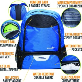 Athletico Youth Soccer Bag - Soccer Backpack & Bags for Basketball, Volleyball & Football | Includes Separate Cleat and Ball Compartment (Blue)