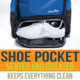 Athletico Youth Soccer Bag - Soccer Backpack & Bags for Basketball, Volleyball & Football | Includes Separate Cleat and Ball Compartment (Blue)