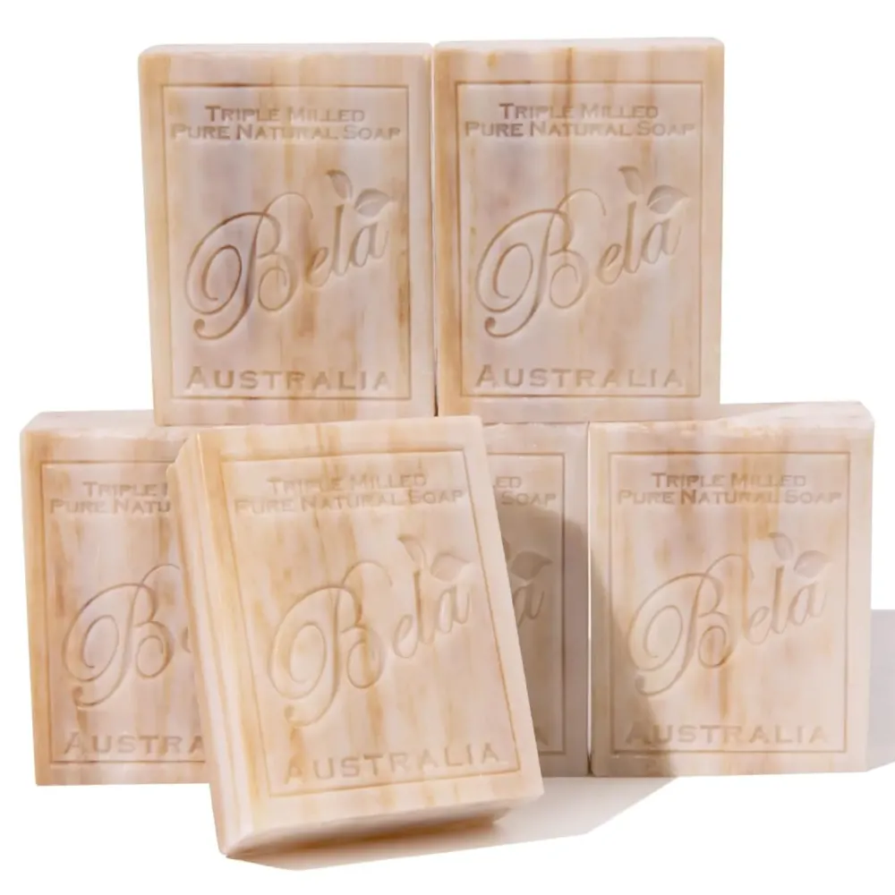 BELA Sandalwood Soap 3.3 OZ, Pack of 6 French Triple Milled Bar Soap with Organic Shea Butter, Hand, Face and Body Wash Bar, Made in Australia