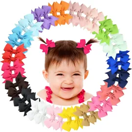 2 Baby Hair Clips Fully Lined Bows Tiny Alligator Clips for Infants and Toddlers in Pairs