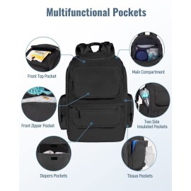 Mancro Diaper Bag Backpack, Multifunctional Dad Diaper Bag with 2 Side Insulated Pockets, Travel Water Resistant Baby Diaper Backpack for Men Women with Stroller Straps, Black Mancro Diaper Bag Backpack, Multifunctional Dad Diaper Bag with 2 Side Insulated Pockets, Travel Water Resistant Baby Diaper Backpack for Men Women with Stroller Straps, Black