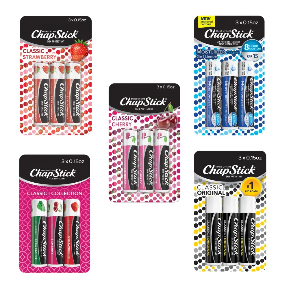 ChapStick Classic Collection Flavored Lip Balm Tubes Pack, Lip Moisturizer - 0.15 Oz (Box of 5 Packs of 3) ChapStick Classic Collection Flavored Lip Balm Tubes Pack, Lip Moisturizer - 0.15 Oz (Box of 5 Packs of 3)