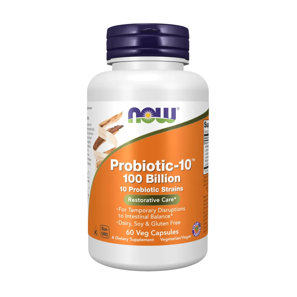 NOW Foods Supplements, Probiotic-10, 100 Billion, with 10 Probiotic Strains,Dairy, Soy and Gluten Free, Strain Verified, 60 Veg Capsules NOW Foods Supplements, Probiotic-10, 100 Billion, with 10 Probiotic Strains,Dairy, Soy and Gluten Free, Strain Verified, 60 Veg Capsules