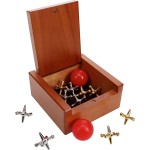 WE Games Metal Jacks Set - Classic Jacks Game with 2 Red Balls in Keepsake Wooden Box - Nostalgic Floor Game