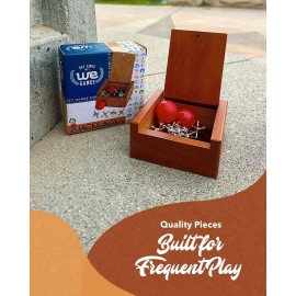 WE Games Metal Jacks Set - Classic Jacks Game with 2 Red Balls in Keepsake Wooden Box - Nostalgic Floor Game