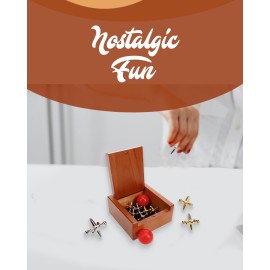 WE Games Metal Jacks Set - Classic Jacks Game with 2 Red Balls in Keepsake Wooden Box - Nostalgic Floor Game