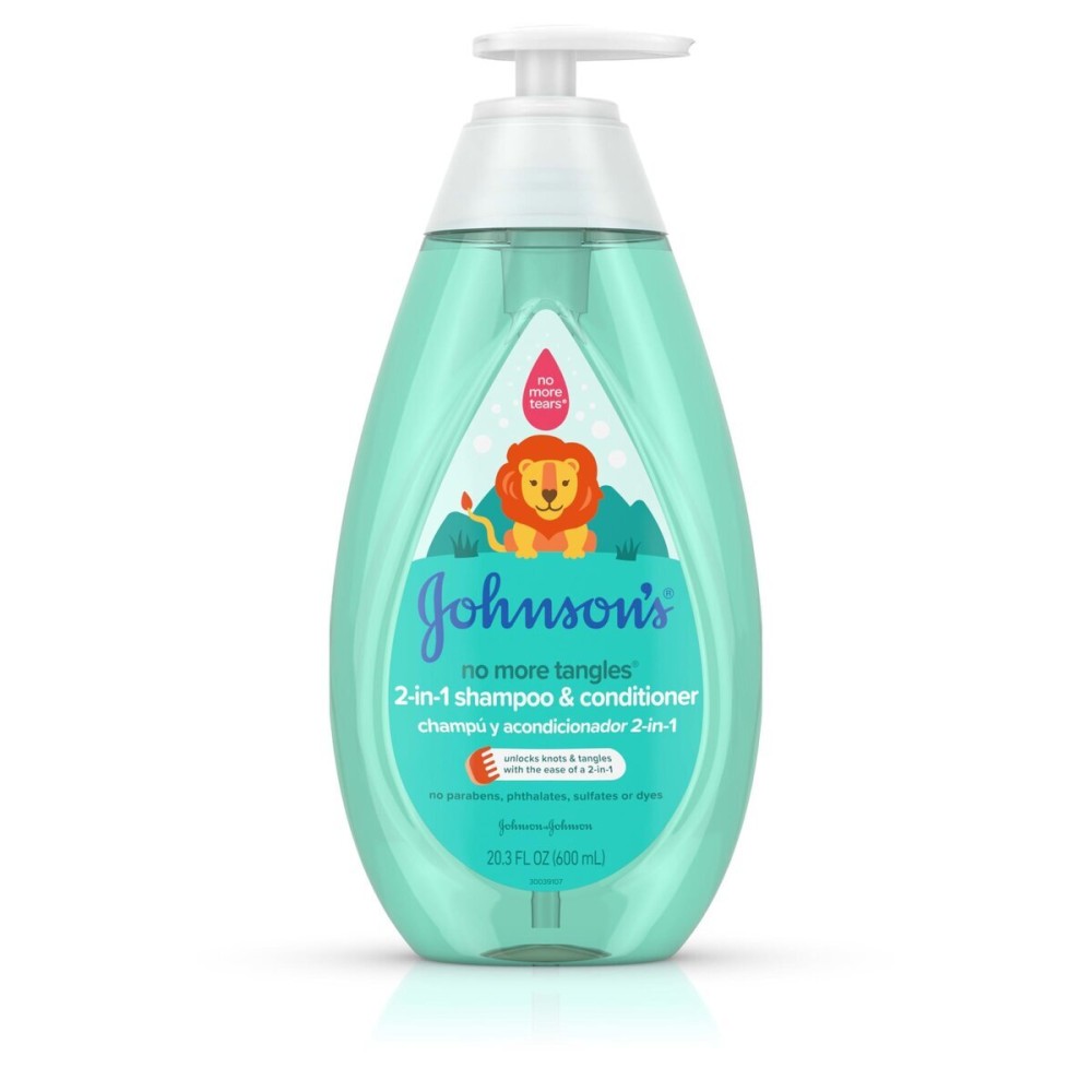 Johnson\'s Kids No More Tangles 2-in-1 Detangling Shampoo & Conditioner for Kids & Toddlers, Gentle & No More Tears, Hypoallergenic & Free of Parabens, Sulfates & Dyes, 20.3 fl. oz