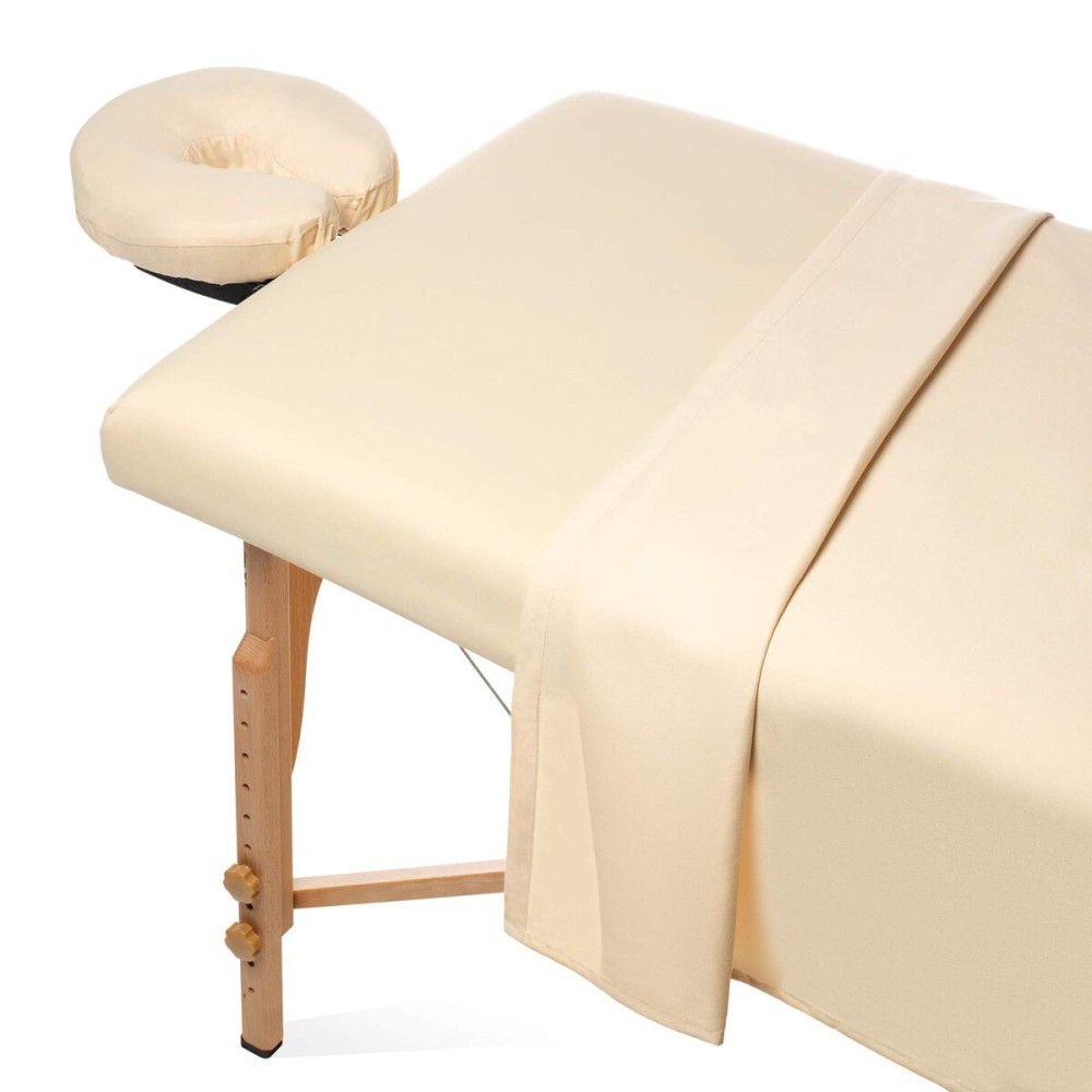Saloniture 3-Piece Microfiber Massage Table Sheet Set - Premium Facial Bed Cover - Includes Flat and Fitted Sheets with Face Cradle Cover - Natural Saloniture 3-Piece Microfiber Massage Table Sheet Set - Premium Facial Bed Cover - Includes Flat and Fitted Sheets with Face Cradle Cover - Natural