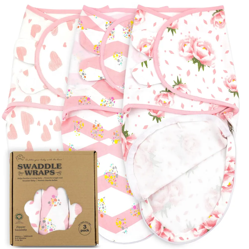 Bublo Baby Swaddles for Newborns - Zipper Swaddles 0-3 Months, 3-Pack - Organic Infant Sleep Sack with Zipper - Adjustable & Breathable Swaddle Blanket Wrap for Newborn Girls (Pink Floral) Bublo Baby Swaddles for Newborns - Zipper Swaddles 0-3 Months, 3-Pack - Organic Infant Sleep Sack with Zipper - Adjustable & Breathable Swaddle Blanket Wrap for Newborn Girls (Pink Floral)