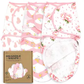 Bublo Baby Swaddles for Newborns - Zipper Swaddles 0-3 Months, 3-Pack - Organic Infant Sleep Sack with Zipper - Adjustable & Breathable Swaddle Blanket Wrap for Newborn Girls (Pink Floral)