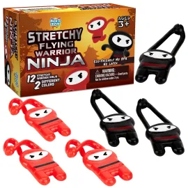 PICK A TOY Stretchy Flying Ninjas 12-Pieces, Slingshot Toys for Boys & Girls, Easter Egg Filler, Karate Birthday Goodie Bags Stuffer & Ninja Party Favors Supplies