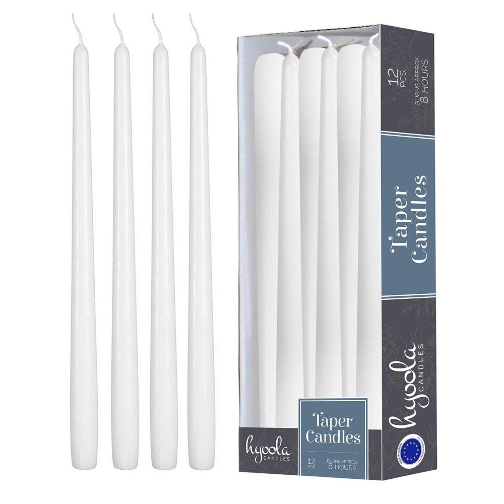 Hyoola 12 Pack Tall Taper Candles - 10 Inch White Dripless, Unscented Dinner Candle - Paraffin Wax with Cotton Wicks - 8 Hour Burn Time Hyoola 12 Pack Tall Taper Candles - 10 Inch White Dripless, Unscented Dinner Candle - Paraffin Wax with Cotton Wicks - 8 Hour Burn Time