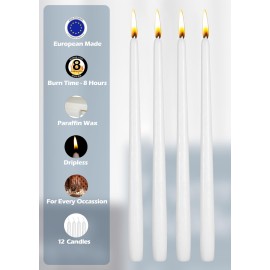 Hyoola 12 Pack Tall Taper Candles - 10 Inch White Dripless, Unscented Dinner Candle - Paraffin Wax with Cotton Wicks - 8 Hour Burn Time Hyoola 12 Pack Tall Taper Candles - 10 Inch White Dripless, Unscented Dinner Candle - Paraffin Wax with Cotton Wicks - 8 Hour Burn Time