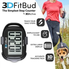 3DFitBud Simple Step Counter Walking 3D Pedometer from 3DActive with Clip & Lanyard - A420S - Black