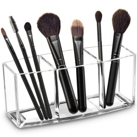 Watpot Acrylic Makeup Brush Organizer Holder Clear Cosmetic Brushes Storage with 3 Slots Watpot Acrylic Makeup Brush Organizer Holder Clear Cosmetic Brushes Storage with 3 Slots