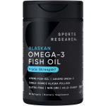 Sports Research Triple Strength Omega 3 Fish Oil - Burpless Fish Oil Supplement w/EPA & DHA Fatty Acids from Single-Source Wild Alaskan Pollock - 1250 mg, 90 ct