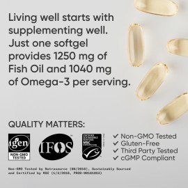 Sports Research Triple Strength Omega 3 Fish Oil - Burpless Fish Oil Supplement w/EPA & DHA Fatty Acids from Single-Source Wild Alaskan Pollock - 1250 mg, 90 ct Sports Research Triple Strength Omega 3 Fish Oil - Burpless Fish Oil Supplement w/EPA & DHA Fatty Acids from Single-Source Wild Alaskan Pollock - 1250 mg, 90 ct