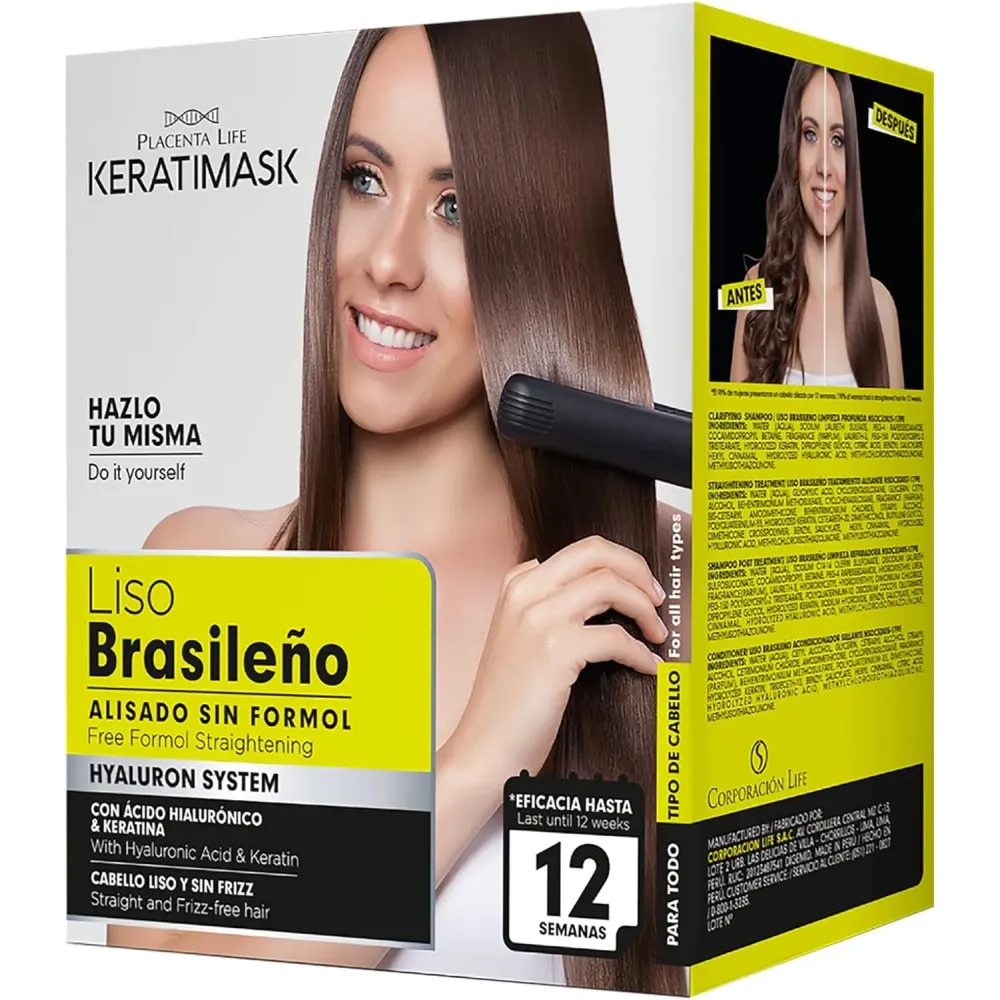 PLACENTA LIFE KERATIMASK Brazilian Straightening Kit with Keratin and Hyaluronic Acid - Keratin Treatment- Get a perfect smooth, shiny and silky- Formaldehyde FREE