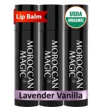 Moroccan Magic Organic Lavender Vanilla Lip Balm 3 Pack | Chapsticks for Dry Lips | Natural Argan & Essential Oils Lip Moisturizer + Vitamin E | Smooth, Hydrating, Non-Toxic | Organic Lip Balm Set