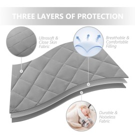 TILLYOU Pack and Play Sheet - Soft Quilted Crib Cover Pad, Toddlers Mattress Protector with 1\'\'-3\'\' Deep Pocket, Thick Play Yard Playpen Sheets, Breathable Fluffy Crib Mattress Pad, 39x27, Grey TILLYOU Pack and Play Sheet - Soft Quilted Crib Cover Pad, Toddlers Mattress Protector with 1\'\'-3\'\' Deep Pocket, Thick Play Yard Playpen Sheets, Breathable Fluffy Crib Mattress Pad, 39x27, Grey