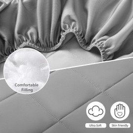 TILLYOU Pack and Play Sheet - Soft Quilted Crib Cover Pad, Toddlers Mattress Protector with 1\'\'-3\'\' Deep Pocket, Thick Play Yard Playpen Sheets, Breathable Fluffy Crib Mattress Pad, 39x27, Grey TILLYOU Pack and Play Sheet - Soft Quilted Crib Cover Pad, Toddlers Mattress Protector with 1\'\'-3\'\' Deep Pocket, Thick Play Yard Playpen Sheets, Breathable Fluffy Crib Mattress Pad, 39x27, Grey