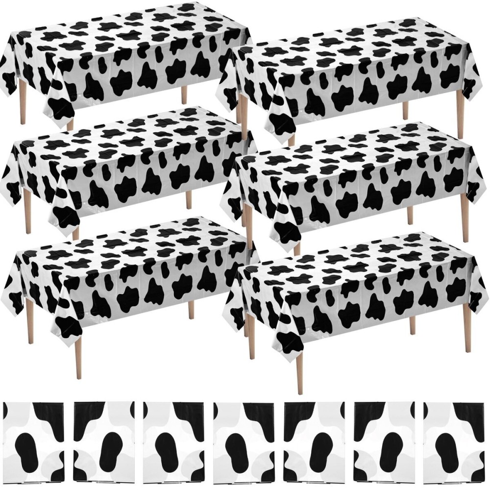 Cow Print Tablecloth (Pack of 6) 54 X 72 Inch Tablecloths for Cow Themed Party Decorations, and Birthday Party Decorations, Picnic Table Covers, (Black and White) Cow Print Tablecloth (Pack of 6) 54 X 72 Inch Tablecloths for Cow Themed Party Decorations, and Birthday Party Decorations, Picnic Table Covers, (Black and White)