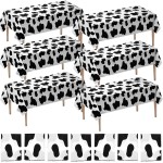 Cow Print Tablecloth (Pack of 6) 54 X 72 Inch Tablecloths for Cow Themed Party Decorations, and Birthday Party Decorations, Picnic Table Covers, (Black and White)