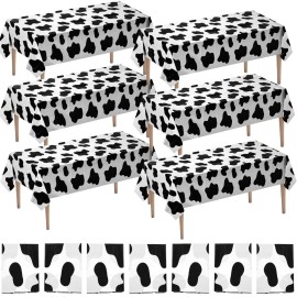 Cow Print Tablecloth (Pack of 6) 54 X 72 Inch Tablecloths for Cow Themed Party Decorations, and Birthday Party Decorations, Picnic Table Covers, (Black and White)
