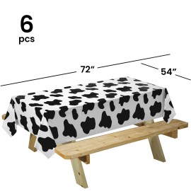 Cow Print Tablecloth (Pack of 6) 54 X 72 Inch Tablecloths for Cow Themed Party Decorations, and Birthday Party Decorations, Picnic Table Covers, (Black and White) Cow Print Tablecloth (Pack of 6) 54 X 72 Inch Tablecloths for Cow Themed Party Decorations, and Birthday Party Decorations, Picnic Table Covers, (Black and White)