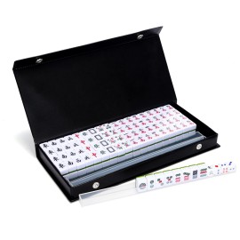 drizzle Pink Travel Mini Mahjong Set 20mm with Instructions - Portable 146 Tiles - for Beginners with 4PCS Racks 2 Pounds - Chinese Mah-Jong Game