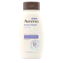 Aveeno Stress Relief Body Wash with Nourishing Oat & Lavender Scent for Sensitive Skin, Gently Cleanses & Helps You Feel Calm & Relaxed in the Shower, Soap-Free, 18 fl. oz