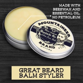 Mountaineer Brand Unscented Natural Mustache Wax | Strong and Extra Firm Hold | Made in West Virginia | Smooths, Conditons, Styles | Organic Moustache Balm | 2oz