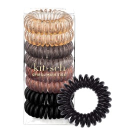 Kitsch Spiral Hair Ties for Women - Creaseless and Dent-free Coil Hair Ties No Damage, Phone Cord Coils | Made of Flexible and Durable Plastic | Ideal for Daily Use - Brunette, 8pcs