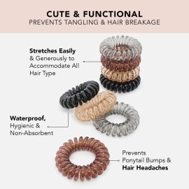 Kitsch Spiral Hair Ties for Women - Creaseless and Dent-free Coil Hair Ties No Damage, Phone Cord Coils | Made of Flexible and Durable Plastic | Ideal for Daily Use - Brunette, 8pcs