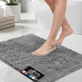 GORILLA GRIP Bath Rug Mat, Thick Soft Absorbent Chenille, Quick Dry Microfiber Mats, Rubber Backing Machine Washable Shower Floor Rugs, Bathmat Runner, Bathroom Home Decor Accessories, 24x17, Grey